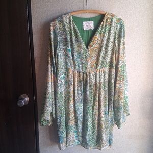 100% Silk Boho Patchwork Long Sleeve Whismical Dress Anthropologie Floreat Sz 4